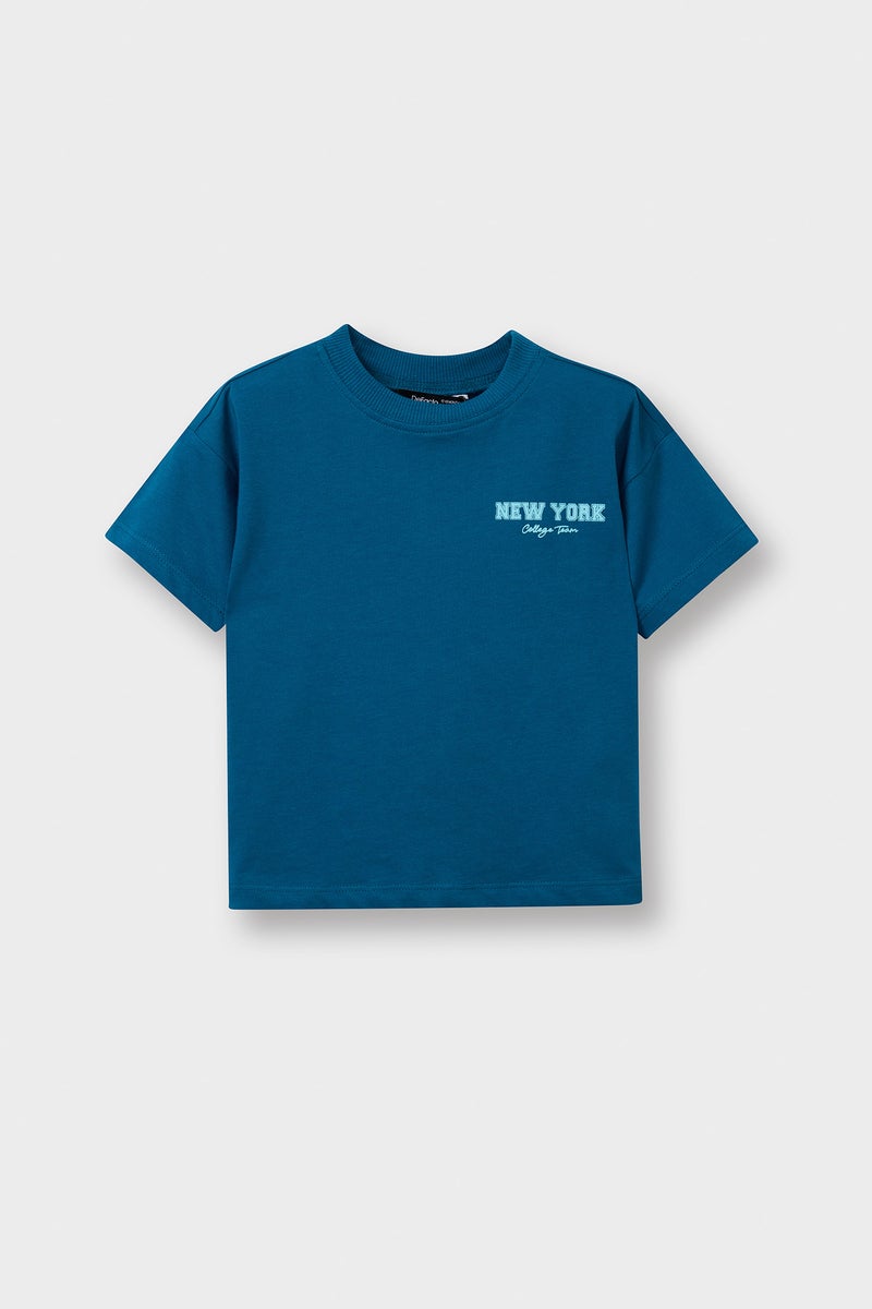 ديفاكتو تيشيرت بيبي اولادي نص كم بطبعة شعار قصة عادية - Image 1